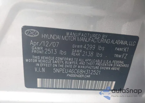 2008 Hyundai Sonata Limited/Se from USA, damaged, VIN 5NPEU46C68H312521